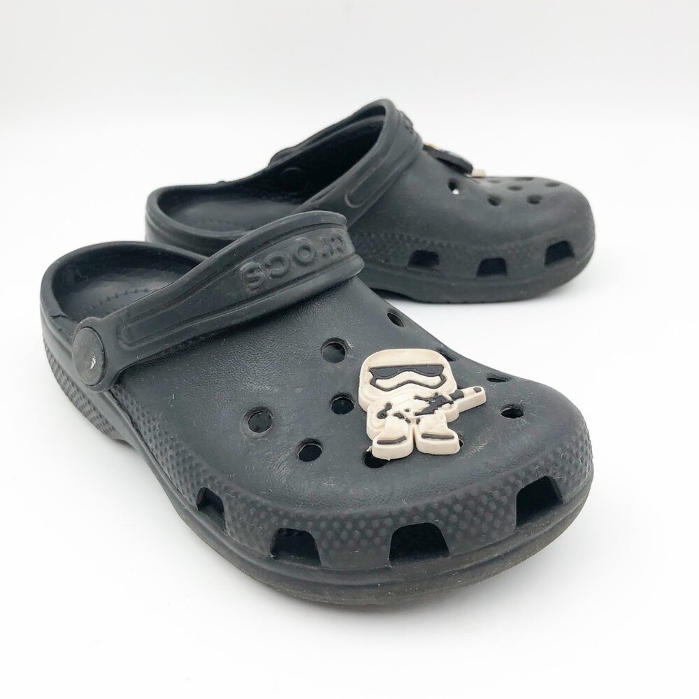 CROCS Classic Black Slip On Rubber Clogs StarWars Charm Childrens 10